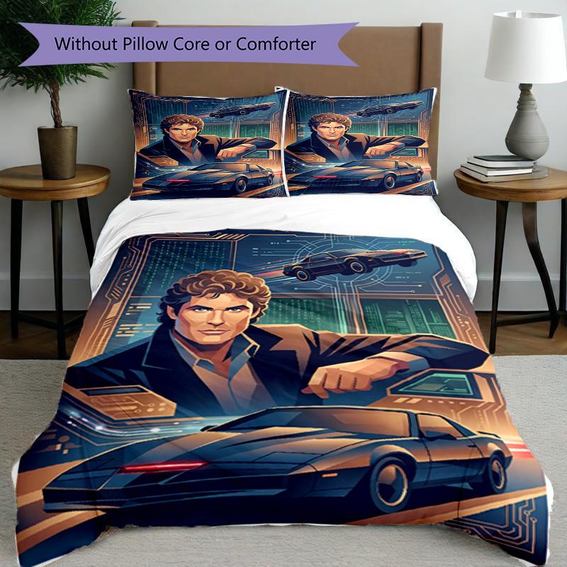 3pcs Duvet Cover Set (1*Duvet Cover + 2*Pillowcase, Without Core), Knight Rider Print Bedding Set, Bedroom Decor, All‑Season, Birthday Gift