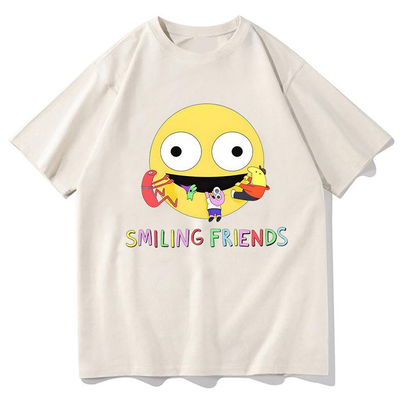Funny Smiling Friends Cartoon Print Tshirts Summer Spring Teeshirt Graphic Printing Tshirts High Quality Soft Tees