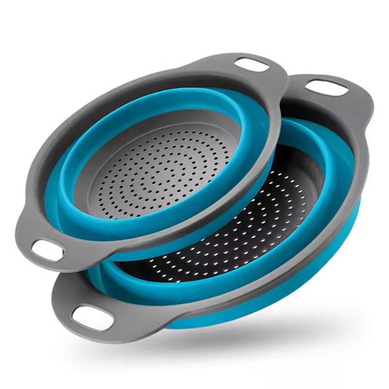 Silicone Foldable Drainage Basket Round Silicone Folding Foldable Filter with Plastic Handle Vegetable Washing Basket6