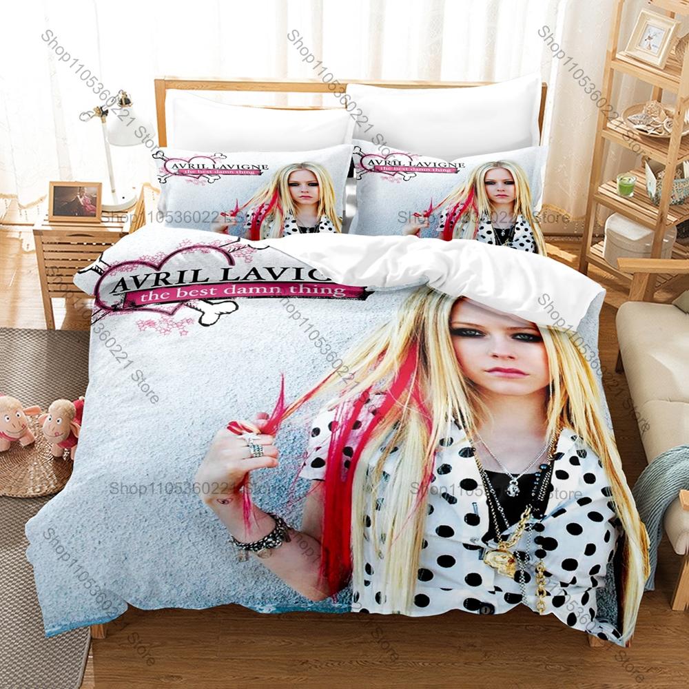 Постельное белье Avril Lavigne 3 предмета, 3D-печать, певец, музыка, пододеяльник, наволочка, размер Twin, Full, Queen, King, мягкая микрофибра