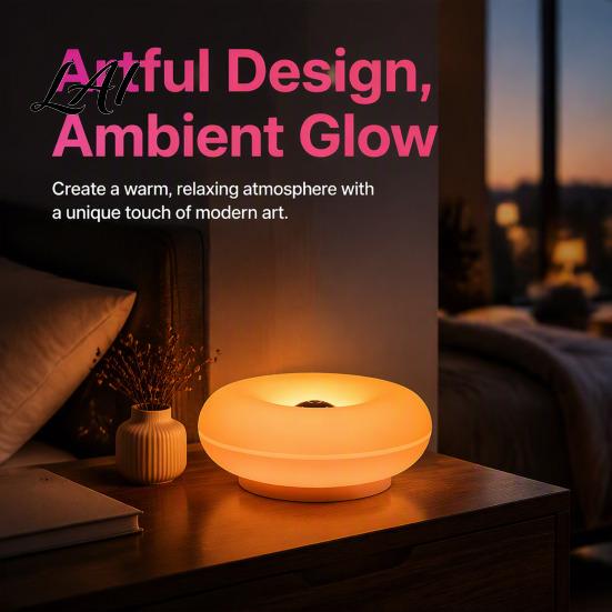 Compact Dorm Room Light Donut Table Lamp Rechargeable Wall Lamp with 16-Color RGB Remote & Touch Control Versatile Indoor Stepless Dimmable