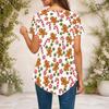 Women Plus Size Round Neck Short Sleeve Pointed Hem Shirt Christmas Nutcracker Print White