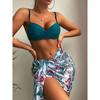 Women Floral Print Bikinis Set Sexy Three Piece Beach Cover Up Push Up Summer Long Sleeve Twist Swimwear Bathing Suit