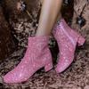 Женские ботинки Chelsea Sequins Sequins, круглый носок, толстый каблук, мягкая стелька, элегантные шикарные короткие ботинки для осени и зимы