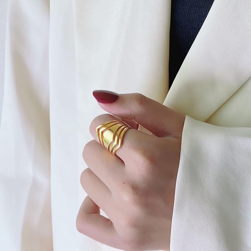 Korean Style Simple Titanium Steel Ring Female Geometric Glossy Cool Style Ring Trendy Jewelry