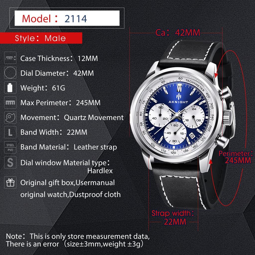 BENYAR AKNIGHT Japanese Stainless Leather Compatible with Business Casual Sports Chronograph Included Men's Watch, Quartz, Steel, Strap, Watches,
