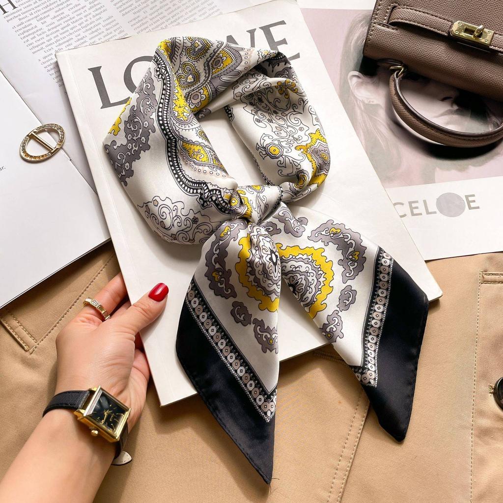 Luxury Design Chain Print Square Silk Scarf Lady Thin Neck Scarves Fashion Summer Sunscreen Headscarf For Women Bandana 70x70cm