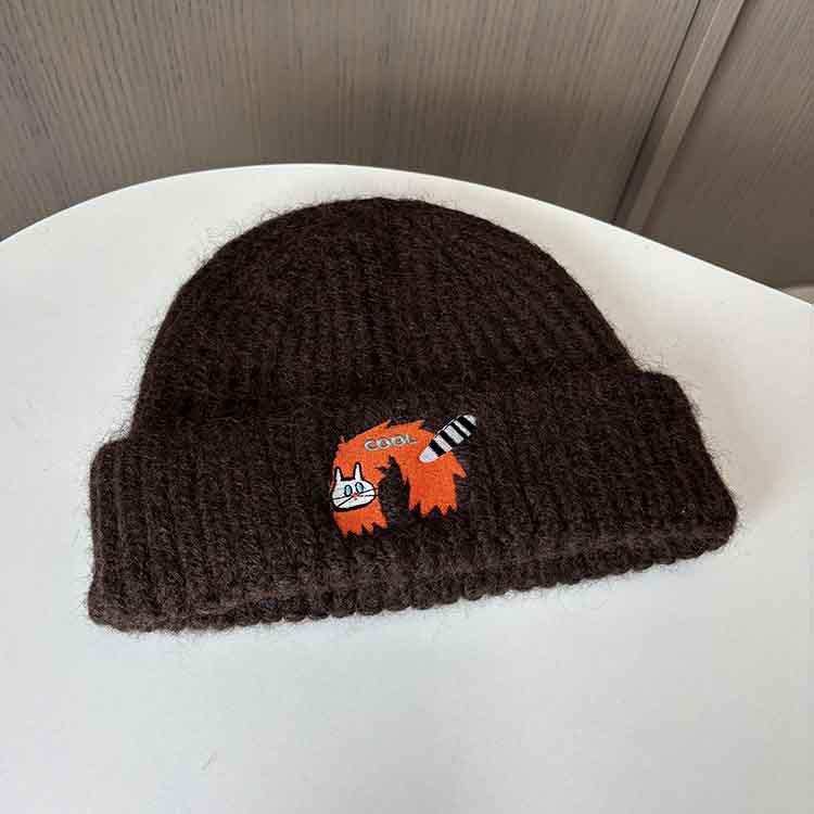 Personalized embroidery kitten knitted hat new ear protector pullover hat women's autumn and winter outdoor cycling warm wool hat
