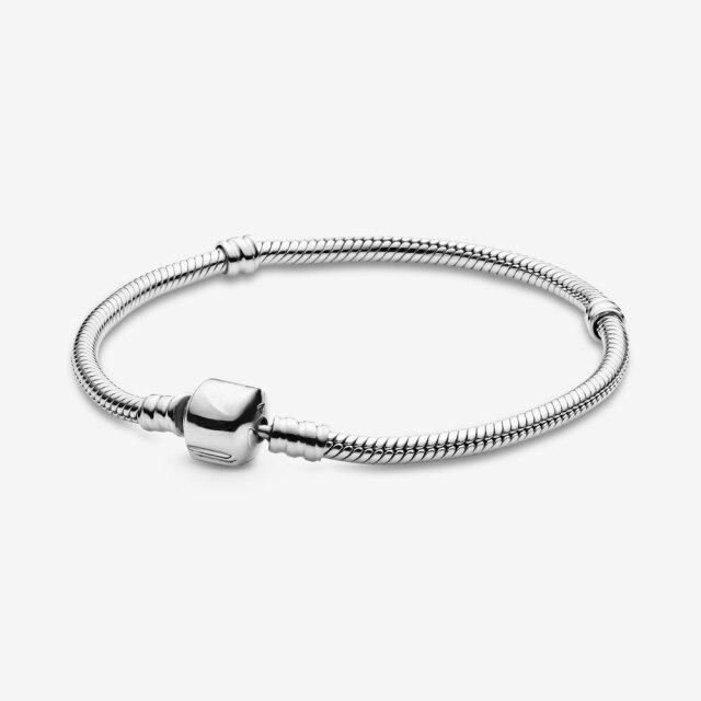 Original 925 Sterling Silver Bracelet Snake Chain Charm Bead Bracelets Bangles Women Diy Luxury Fine Jewelry