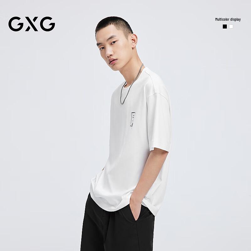 Мужская футболка GXG с принтом букв из мультфильма, круглым вырезом и коротким рукавом
