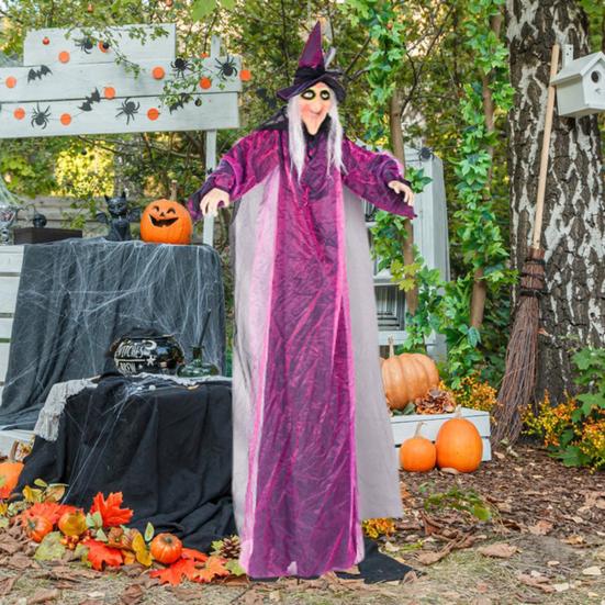 6 FT Halloween Flying Witch Decor Animated Hovering Witch with Scary Sound And Light-up Eyes for Outdoor Garden Yard Lawn Decoration