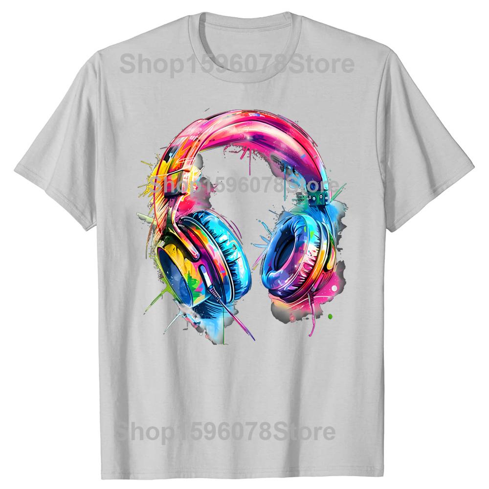 Headphones Music DJ Colourful Lover T Shirts Short Sleeve Gifts Mens Clothing Fashion Casual Loose Oversized T Shirt