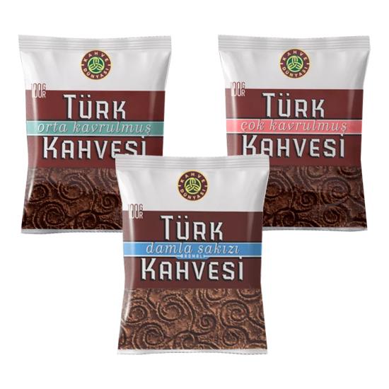 Kahve Dünyası Турецкий кофе с жевательной резинкой, очень обжаренные и среднеобжаренные наборы турецкого кофе в экономичной упаковке 100 гр.