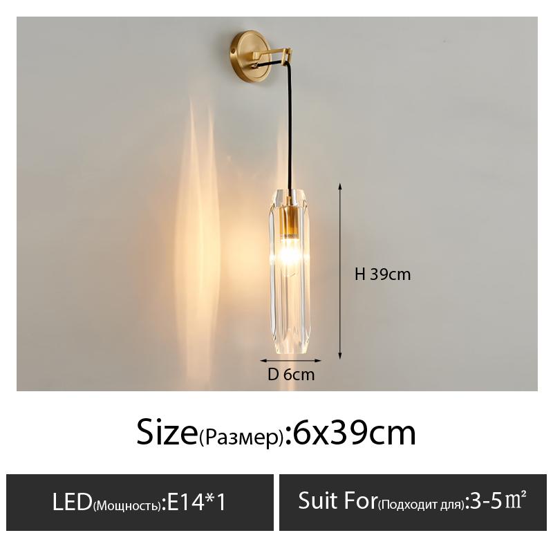 Nordic creative living room Crystal wall lamp fashion modern minimalist model bedside copper wall lamp bedroom Corridor