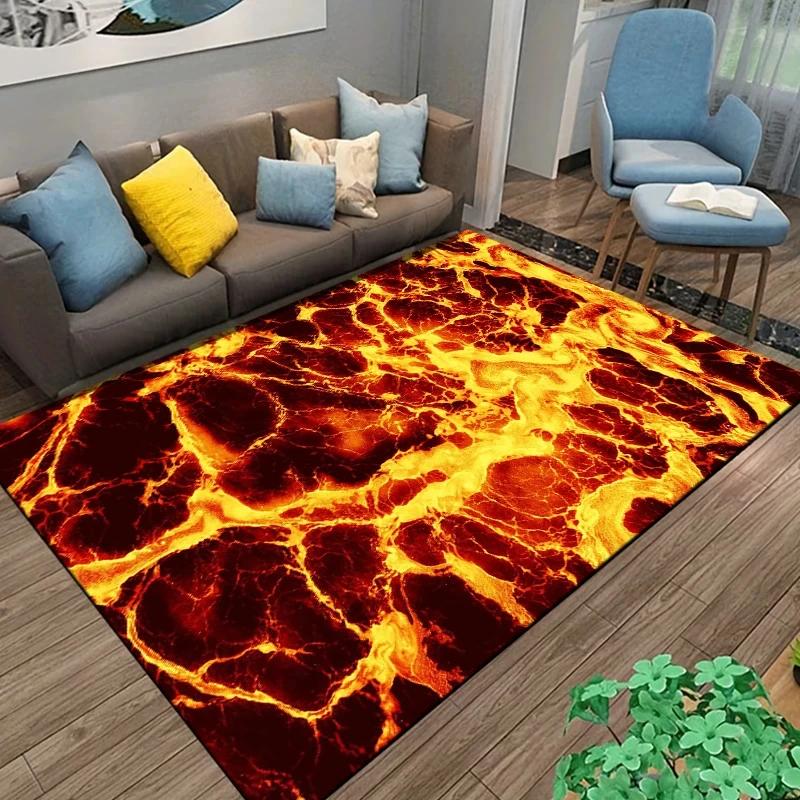 3D Volcano Lava Magma Rugs Carpet for Bedroom Decor Living Room Large Area Rugs Bedside Non-slip Floor Mat Home Entrance Doormat