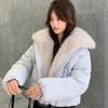 American super fluffy big fur collar lapel down cotton clothes women's winter senior temperament warm cotton coat