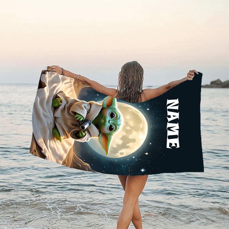 1pc Yoda Beach Towel with Custom Name, Beach/Swimming/Bath/Picnic/Camping Towel, Suitable for Seaside Beaches
