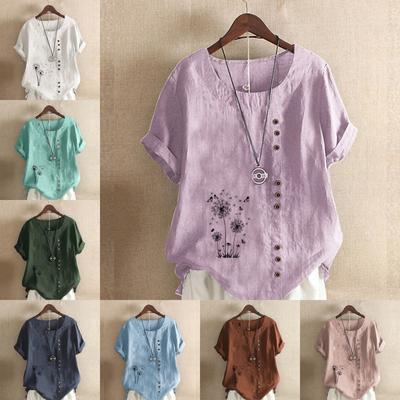 Женская модная черная футболка с коротким рукавом с принтом одуванчика, свободная хлопковая рубашка больших размеров, повседневная свободная летняя блузка, топы