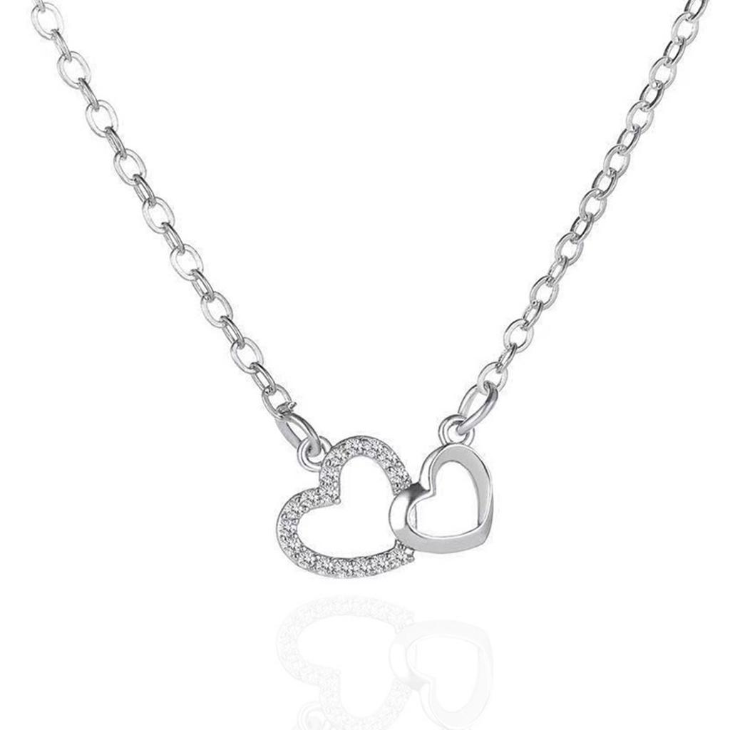 Двойная оправа из бриллиантов в форме сердца, соответствующий темпераменту, подвеска в виде двойного персикового сердца, цепочка на ключицу, ожерелье Love для женщин