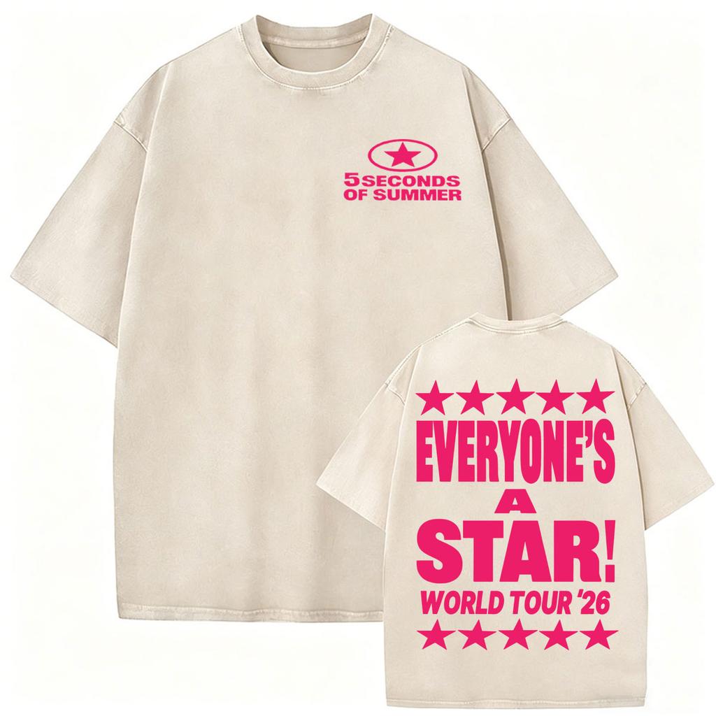 5 Seconds of Summer Everyone's A Star World Tour 2026 Vintage Washed T-shirts Men Women Fashion Hip Hop Gothic Oversized T Shirt