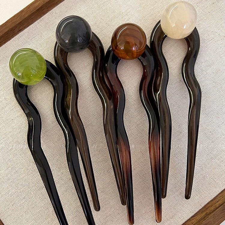 Coconut Jelly Beaded U-Shaped Hairpin: Retro Minimalist Summer Bun Accessory for Women 2025