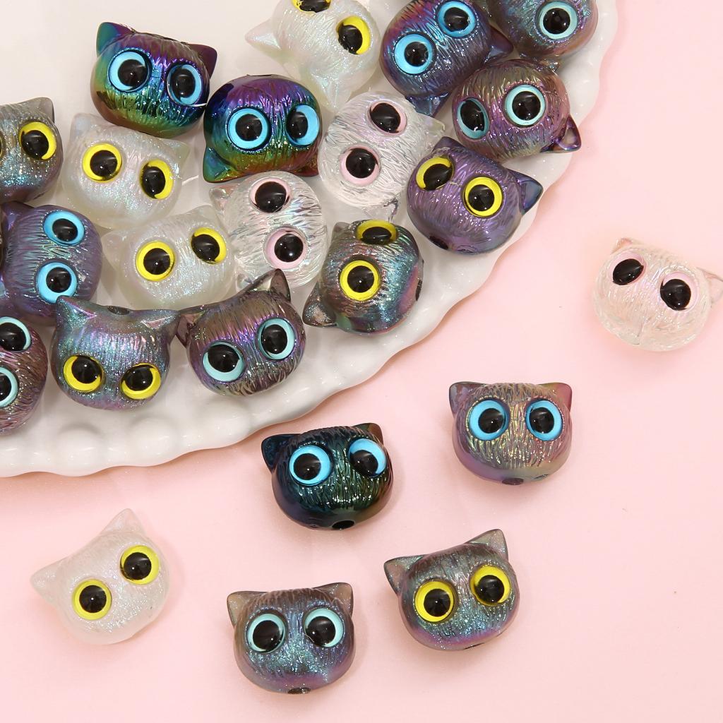 Handmade Beads Acrylic Cartoon Animal Cat Beads Small Waking Lion Straight Hole Beads Children's Handmade Diy Beading String Jewelry Accessories