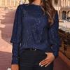 Women Tops Round Neck Lantern Long Sleeve Jumper Tops Loose Fit Glitter Sequins Stretchy Casual Blouse