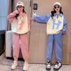 Autumn Spring Girl Cloth Letters Sweatshirt Hooded T-shirt TOP and Bottom Ankle-tied Pant Teens Child Set 8 9 10 11 12 Year