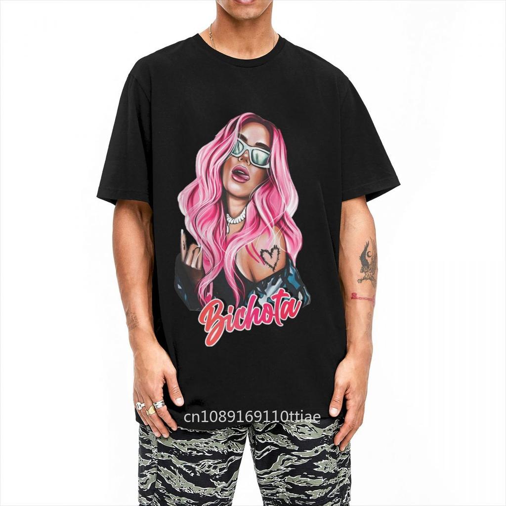 Karol G With Red Hair Bichota Heart T-Shirt Men Fashion 100% Cotton Tee Shirt Crewneck Short Sleeve T Shirt Plus Size Clothing