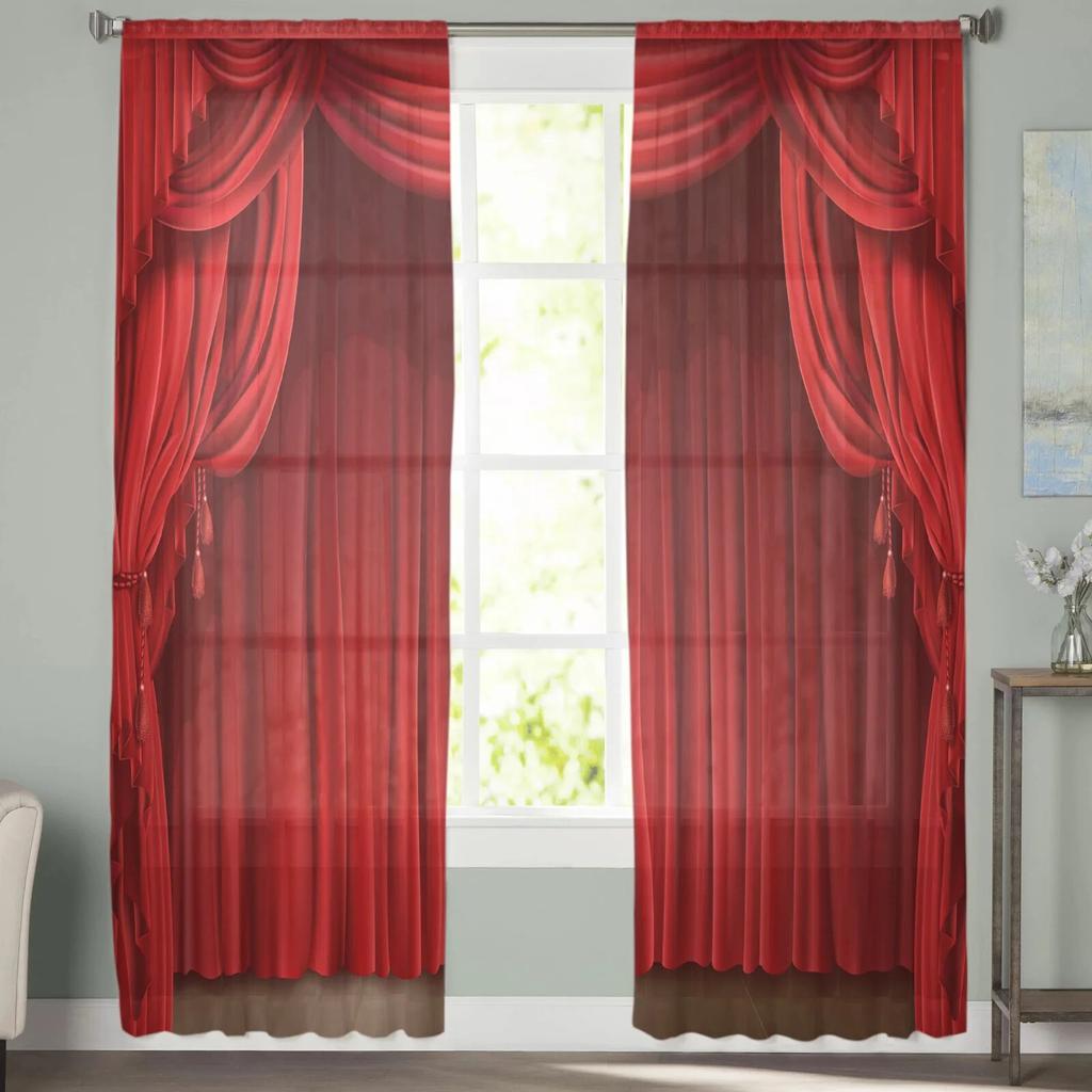 Красный занавес, сценическое искусство, прозрачные шторы для гостиной, спальни, украшение, шифоновая тюль-вуаль, кухонная оконная занавеска