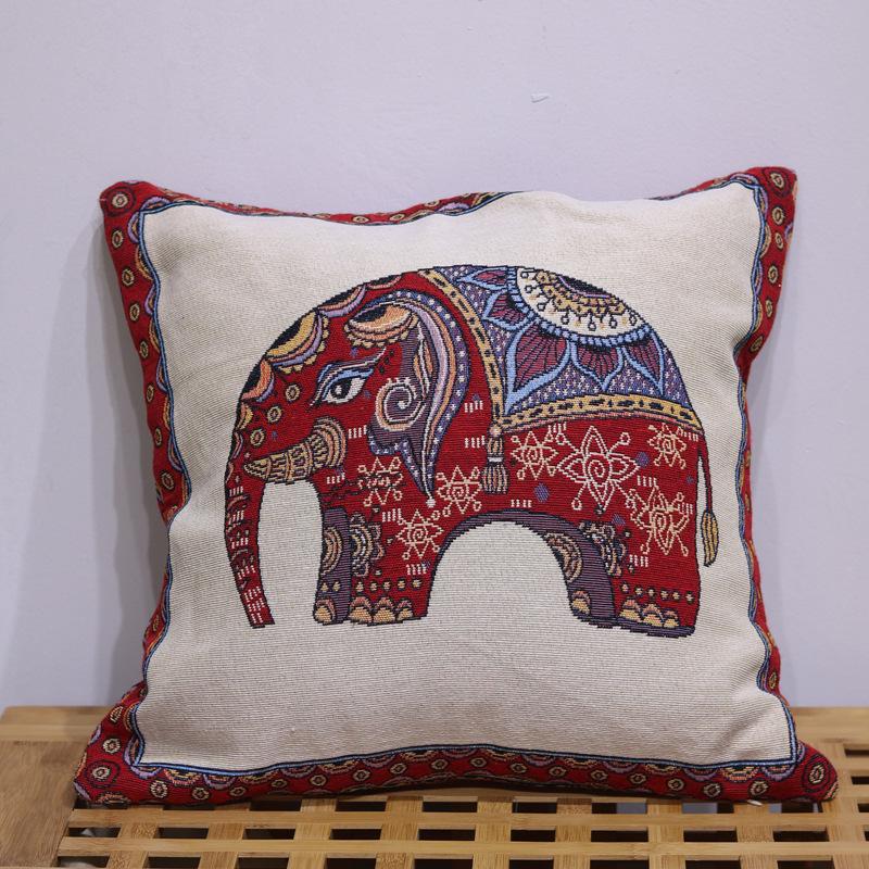 Ethnic Style Elephant Sofa Pillow, Cat Embroidered Cushion Cover, Pillowcase Cover (Without Pillow Core)