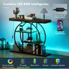 Console table with LED lighting 100 cm, 4-level console table with open shelves, rustic brown and black
