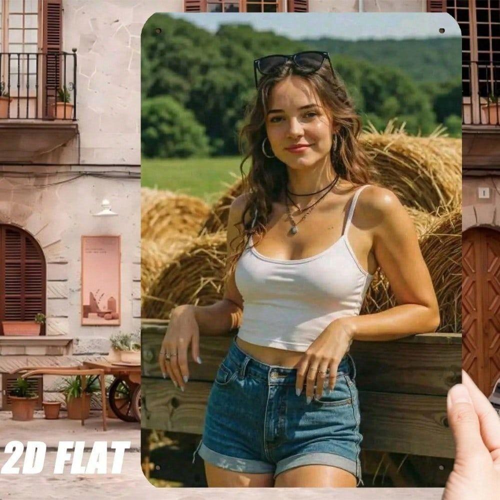 Винтажный Летний Пейзаж Металлический Плакат 8x12 Дюймов Рустикальный Фермерский Дом Ретро Настенное Искусство
