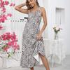 Сексуальное платье с V-образным вырезом и открытой спиной с леопардовым принтом для женщин, летнее элегантное платье для вечеринок и клуба, длинное женское повседневное плиссированное облегающее платье с бретельками через шею 26265
