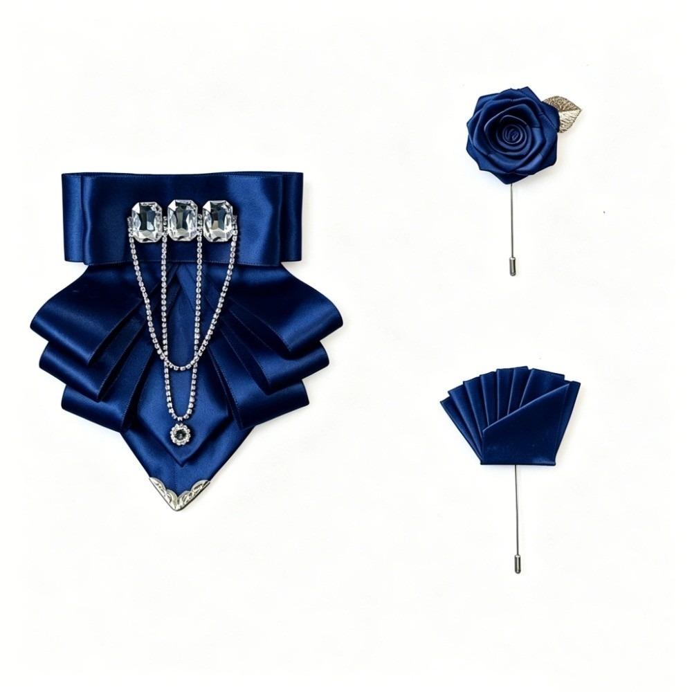 3 pcs/set Exaggerated Collar Bow Tie Brooch Set Rhinestone Wedding Accessory Set Wedding