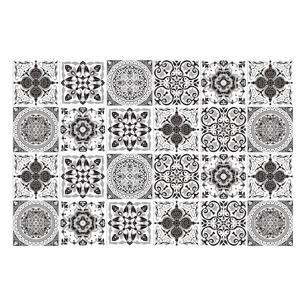 15Cm Art Tile Wall Sticker Self-Adhesive Creative Mandala Style Tile Sticker Glue-Free Waterproof 24 Pieces