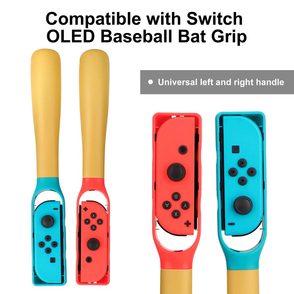 2Pcs Baseball Bat Handle Grips, TSV Baseball Stick Game Accessories Fit for Nintendo Switch/Switch OLED Joy-Con, Somatosensory Sports Game
