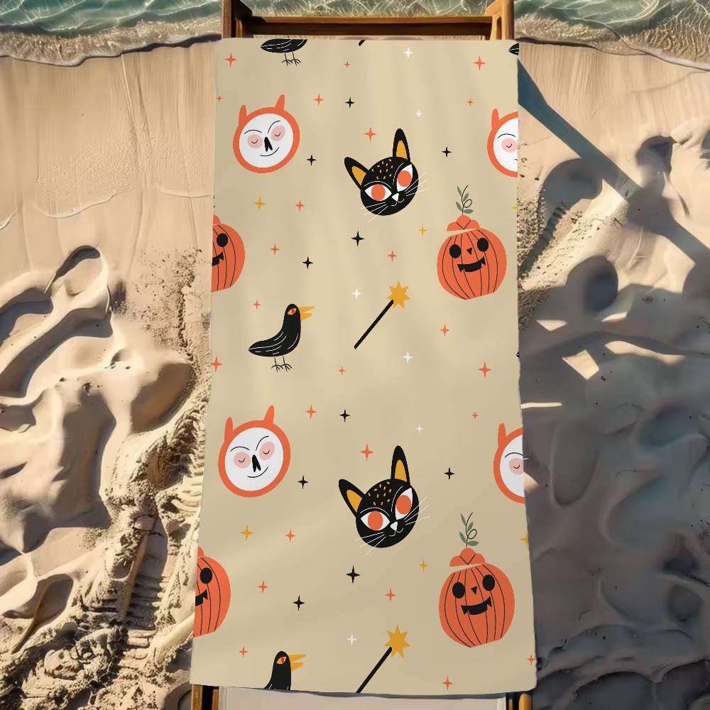 Halloween Cartoon Ghosts Pumpkins Bats Beach Towel Bath Towels Microfiber Quick Dry Sand Free Beach Yoga Spa Gym Pool