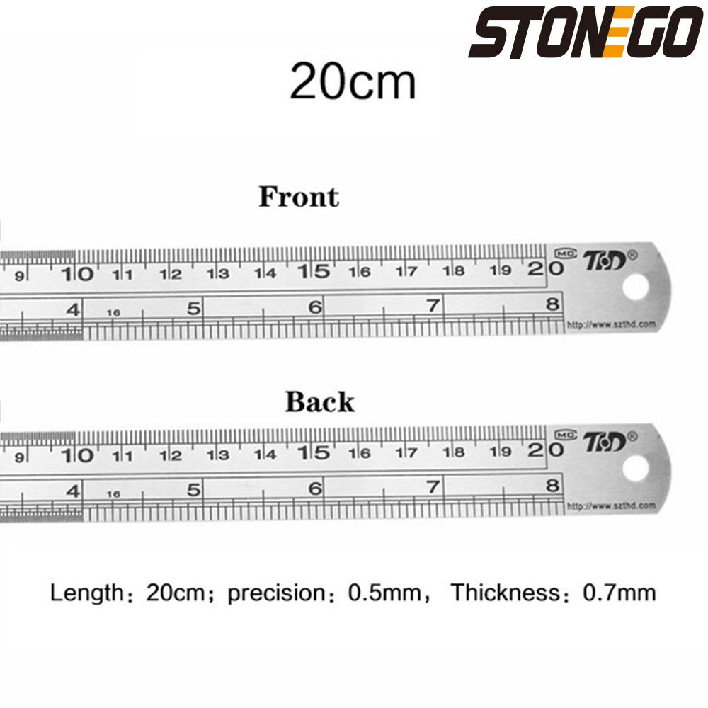 Металлическая линейка STONEGO из нержавеющей стали, 6, 8, 12, 16, 20 дюймов, с высокоточной градуировкой, двусторонняя шкала