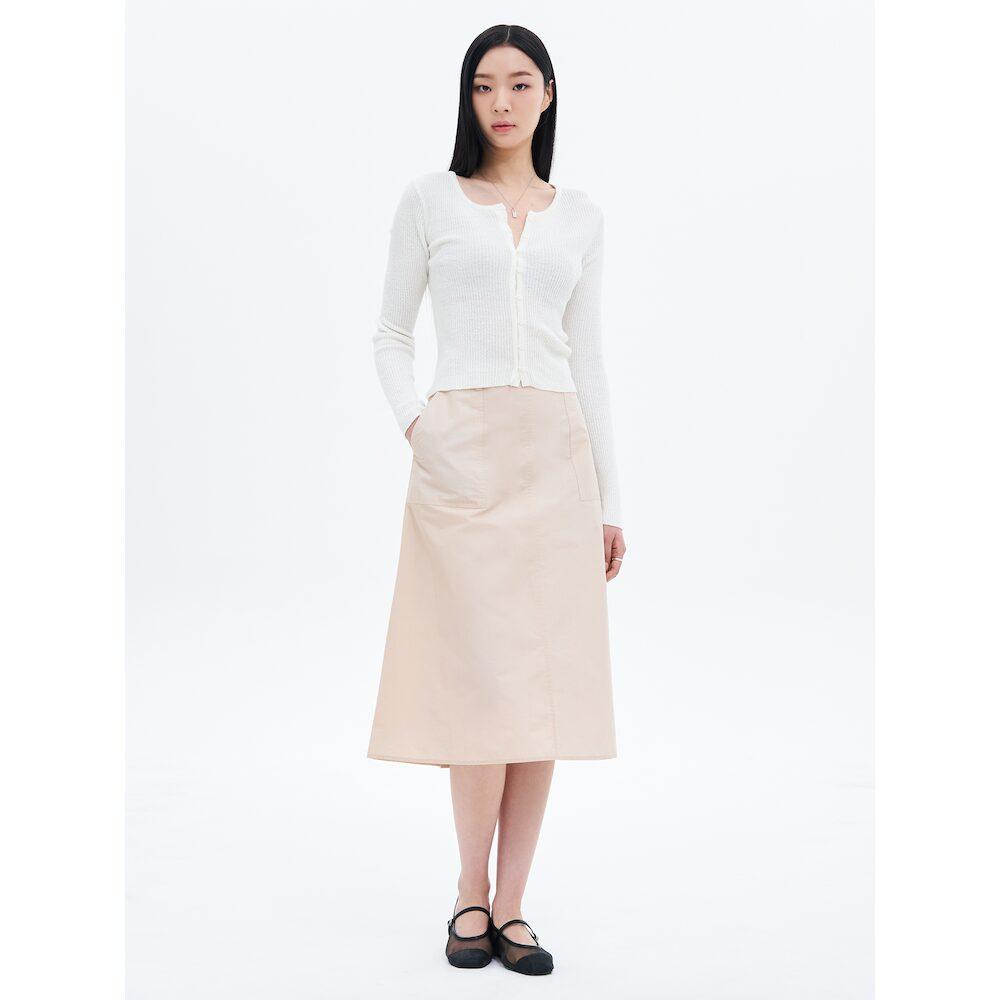 8SECONDS Cotton Flare Long Skirt Beige