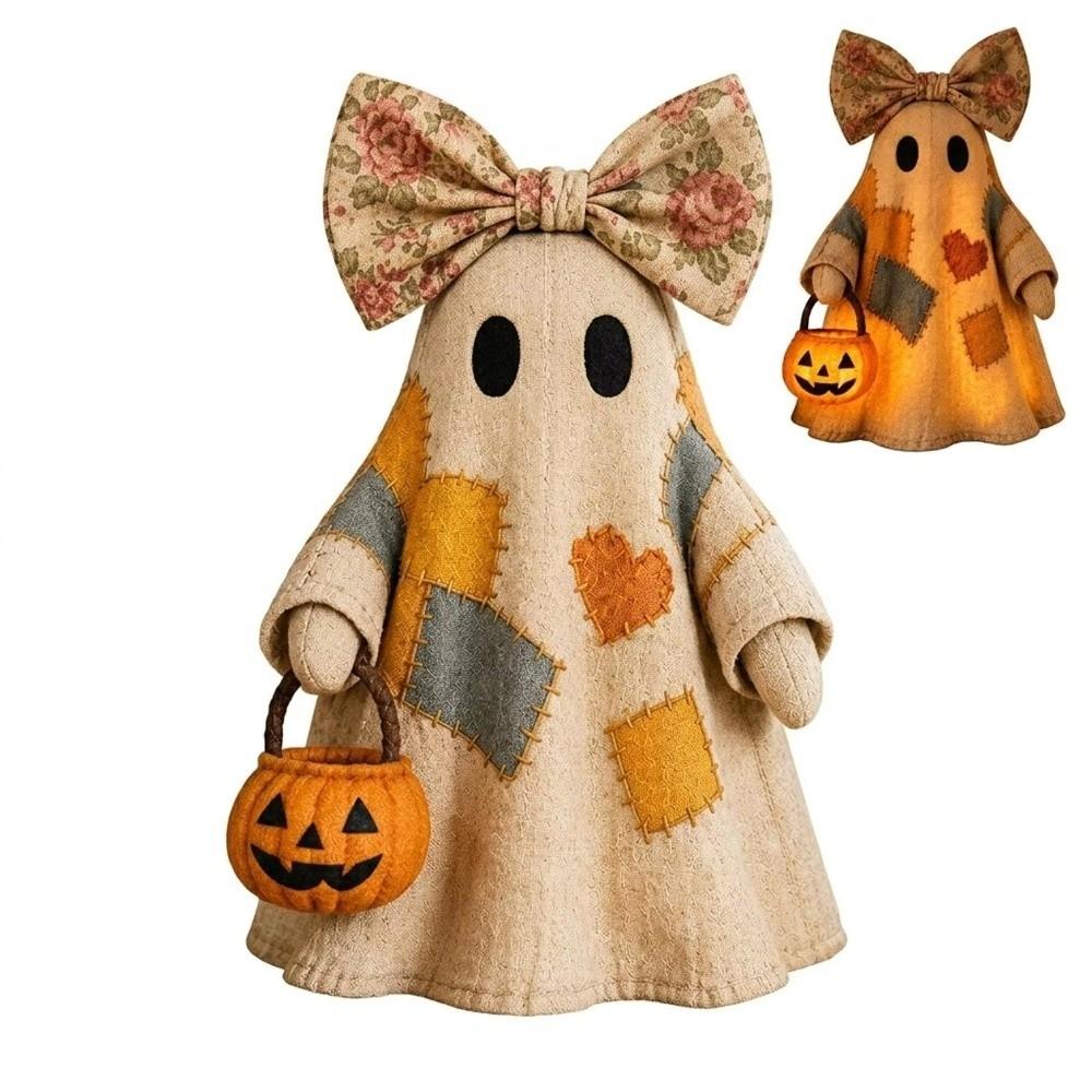 Patchwork Halloween Light Up Ghost Figurine Patchwork Ghost Halloween Decor  Halloween Decoration