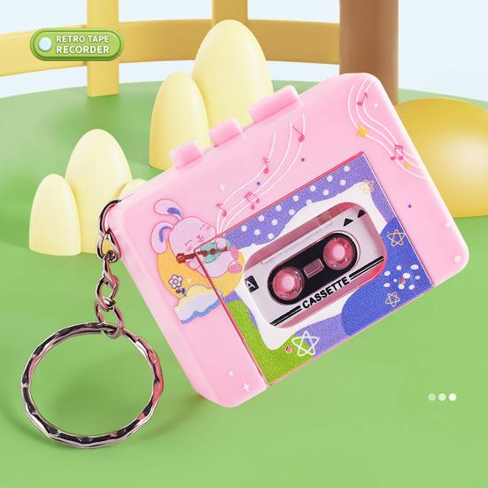 Retro Cassette Recorder Toy 10 Songs Play/Pause Function Tape Compartment Keychain Bag Decoration Fun Kids Voice Changer Pendant