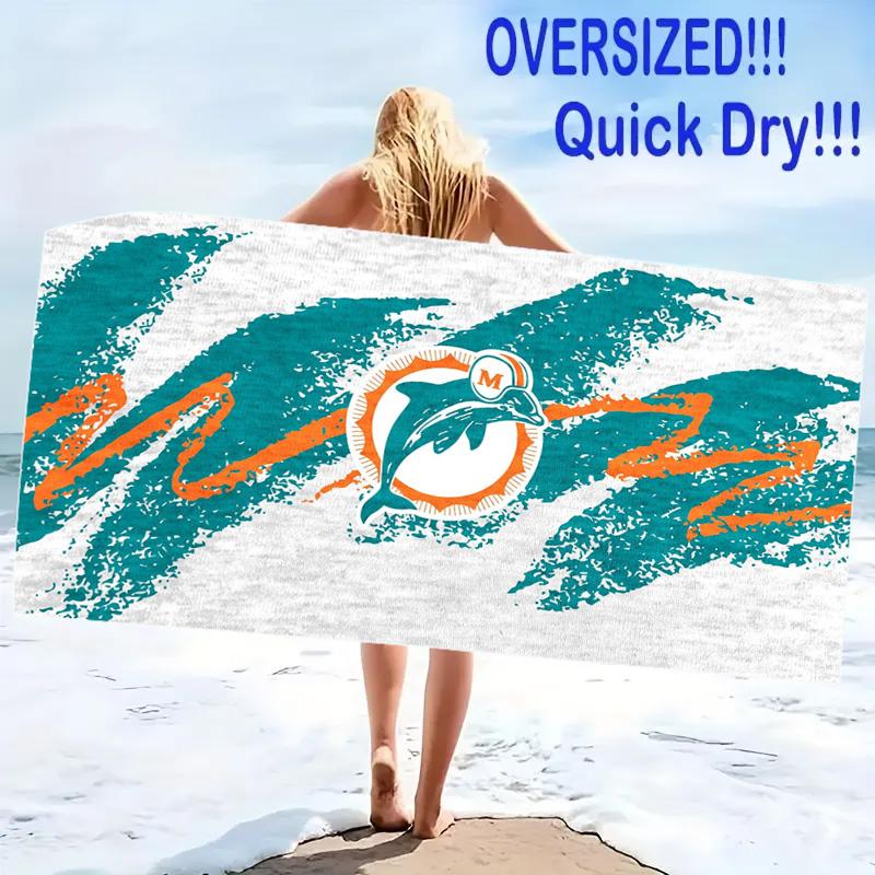 Miami Dolphins Print Beach Towel, Large Soft Quick Dry Towel for Beach Camping Swimming