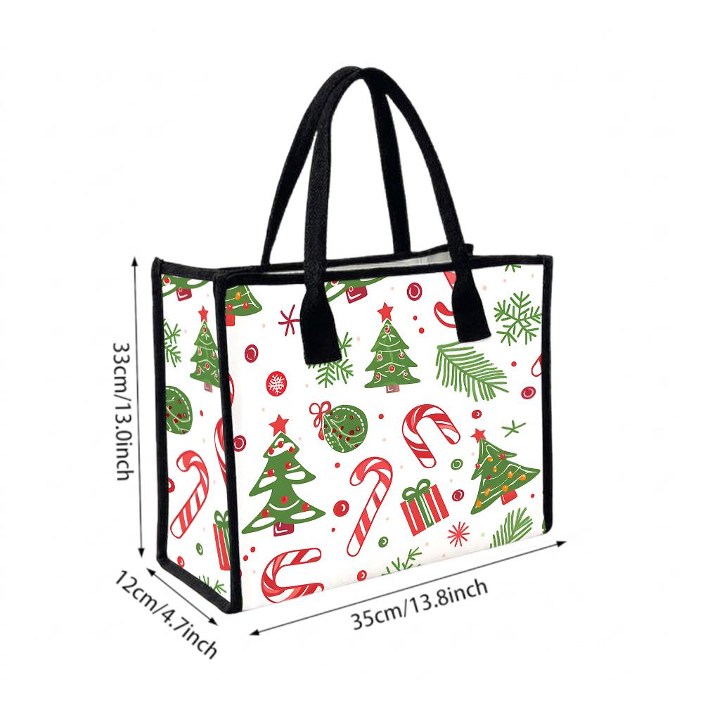Christmas Pattern Large Tote Bag Portable Daily Carry Holiday Shopping Handbag for Women