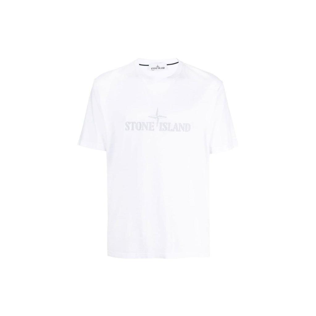 STONE ISLAND Футболка с принтом Script Белая Мужская Топы 781521579-V0001