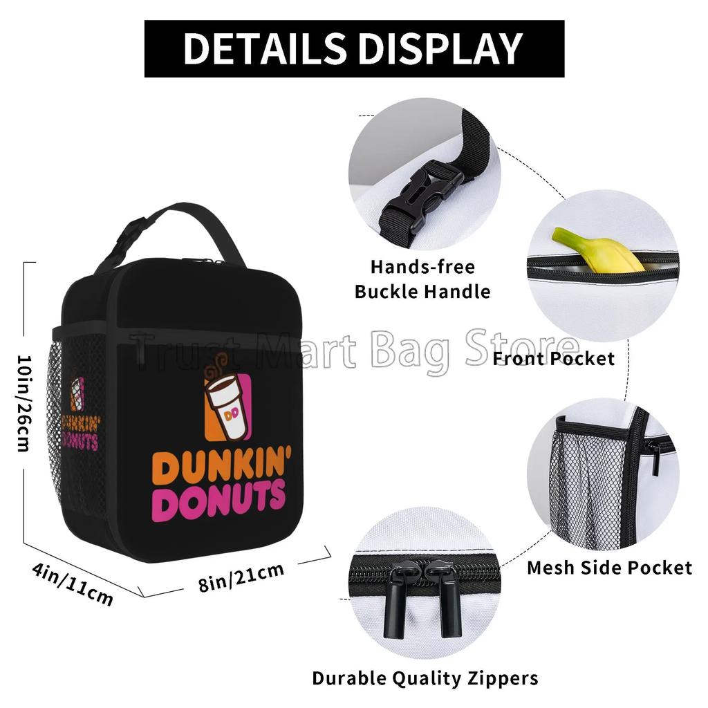 Термосумка для обеда с принтом логотипа Dunkin Donuts, многоразовая, портативная, водонепроницаемая, термоланчбокс, сумка-тоут для офиса, работы, пикника