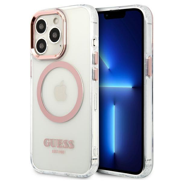 Guess Guhmp13Lhtrmp Iphone 13 Pro / 13 6,1 Różowy/Pink Twarde Etui Metalowa Konturka Magsafe