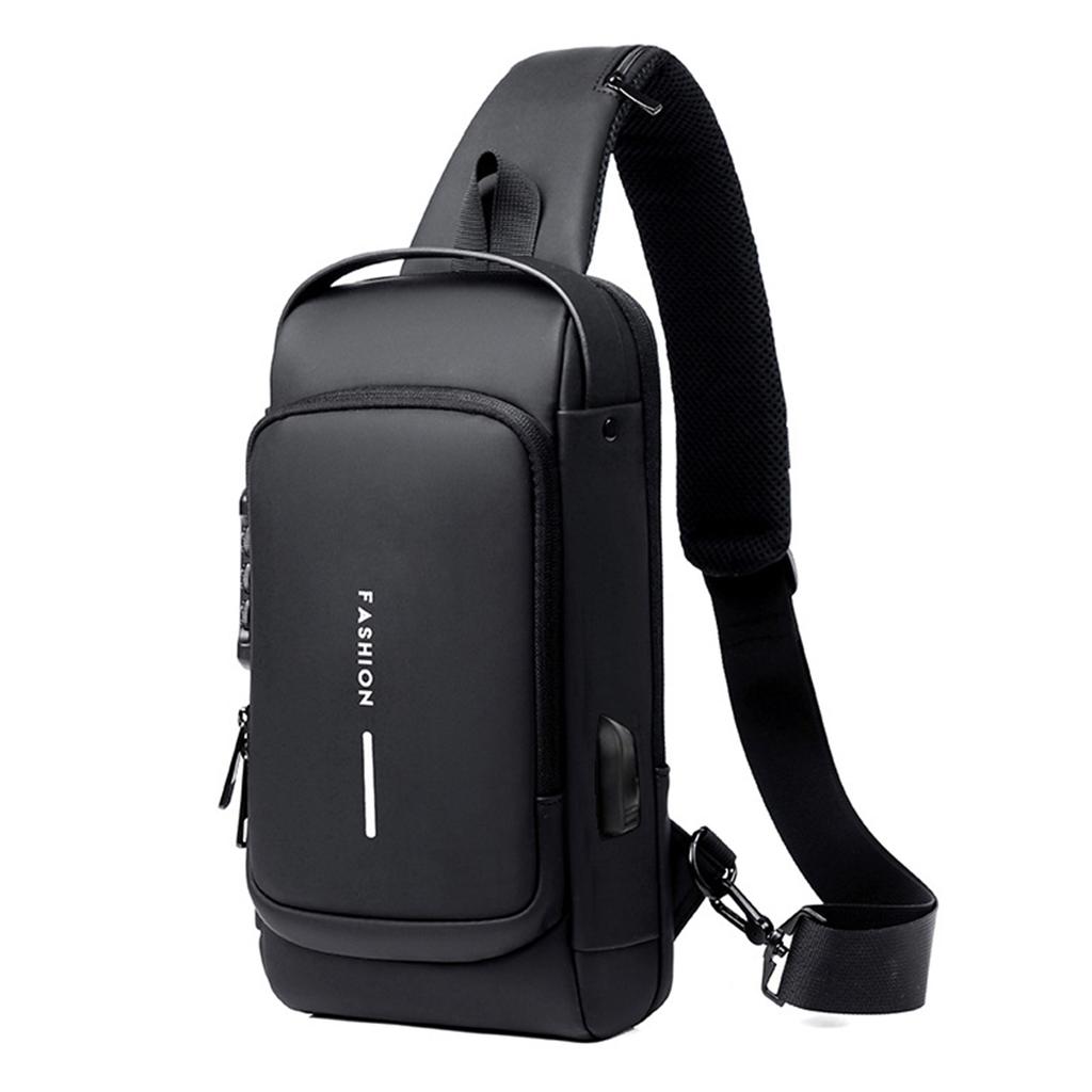 Men Sling Bag Pack with Lock Waterproof Antitheft Chest Bag with USB Charging Port Shoulder Bag