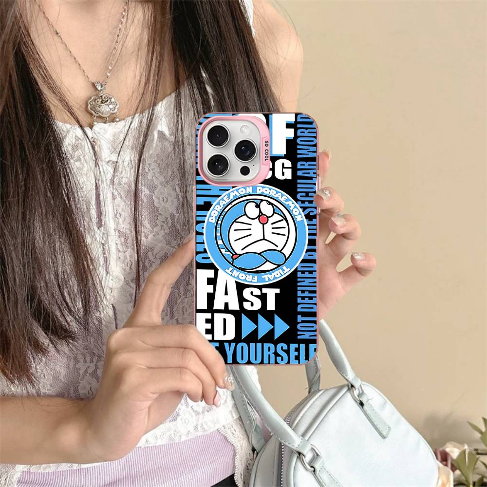 Cute Cartoon D-Doraemons Phone Case For IPhone 17 16 15 14 11 12 13 Pro Max Plus Pro Colored Silver Cover