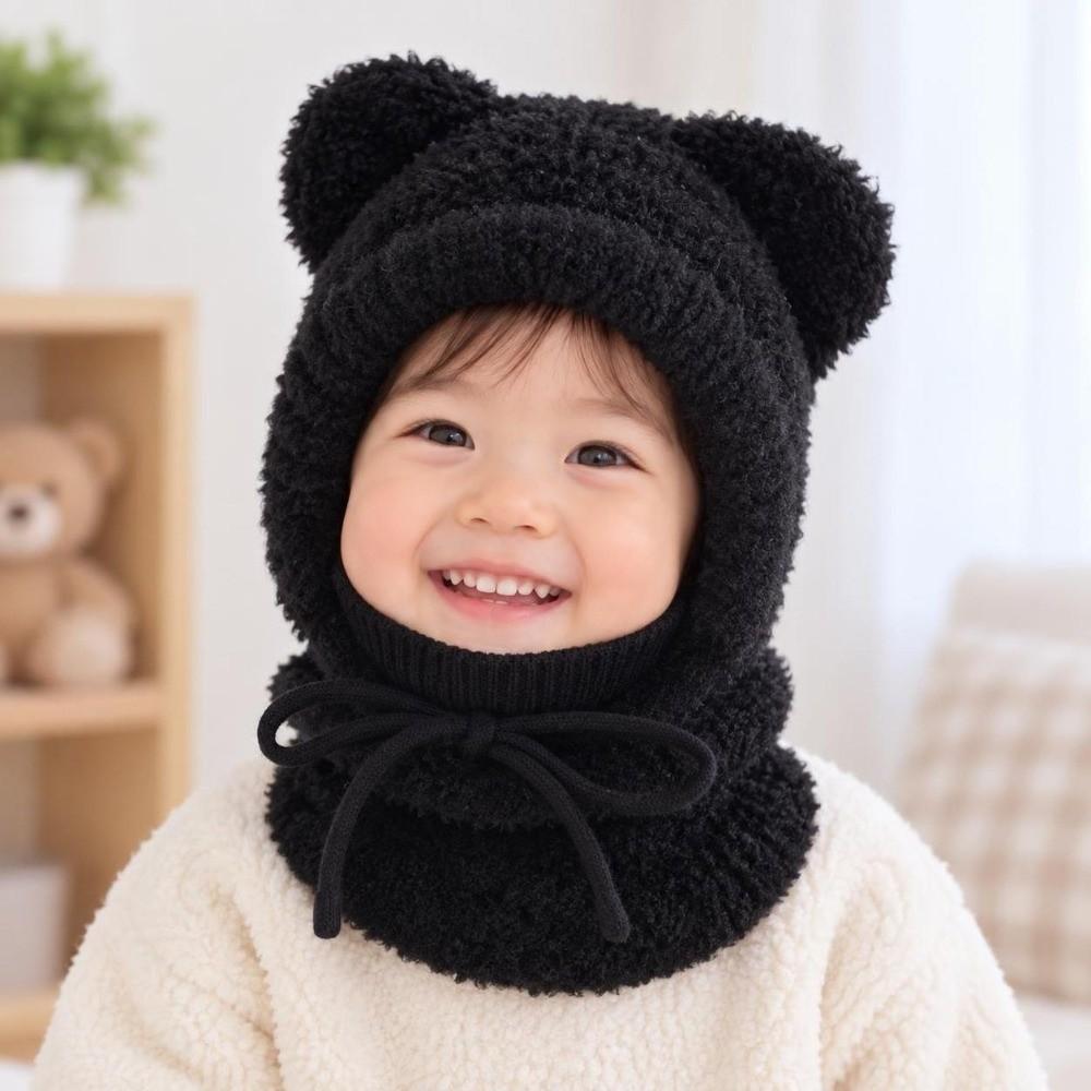 Thickened Hooded Scarf Hat Knitted Thick Warm Balaclava Dog Ear Cap Kids Winter Beanie Outdoor